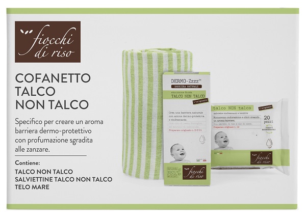 FIOCCHI DI RISO COFANETTO TALCO NON TALCO 1 EMULSIONE TALCO NON TALCO 120 ML + 1 SALVIETTE TALCO NON TALCO + 1 TELO MARE - Farmastop