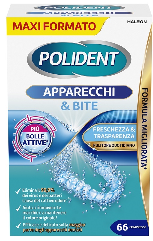 POLIDENT APPARECCHI & BITE PULITORE QUOTIDIANO 66 COMPRESSE - Farmastop